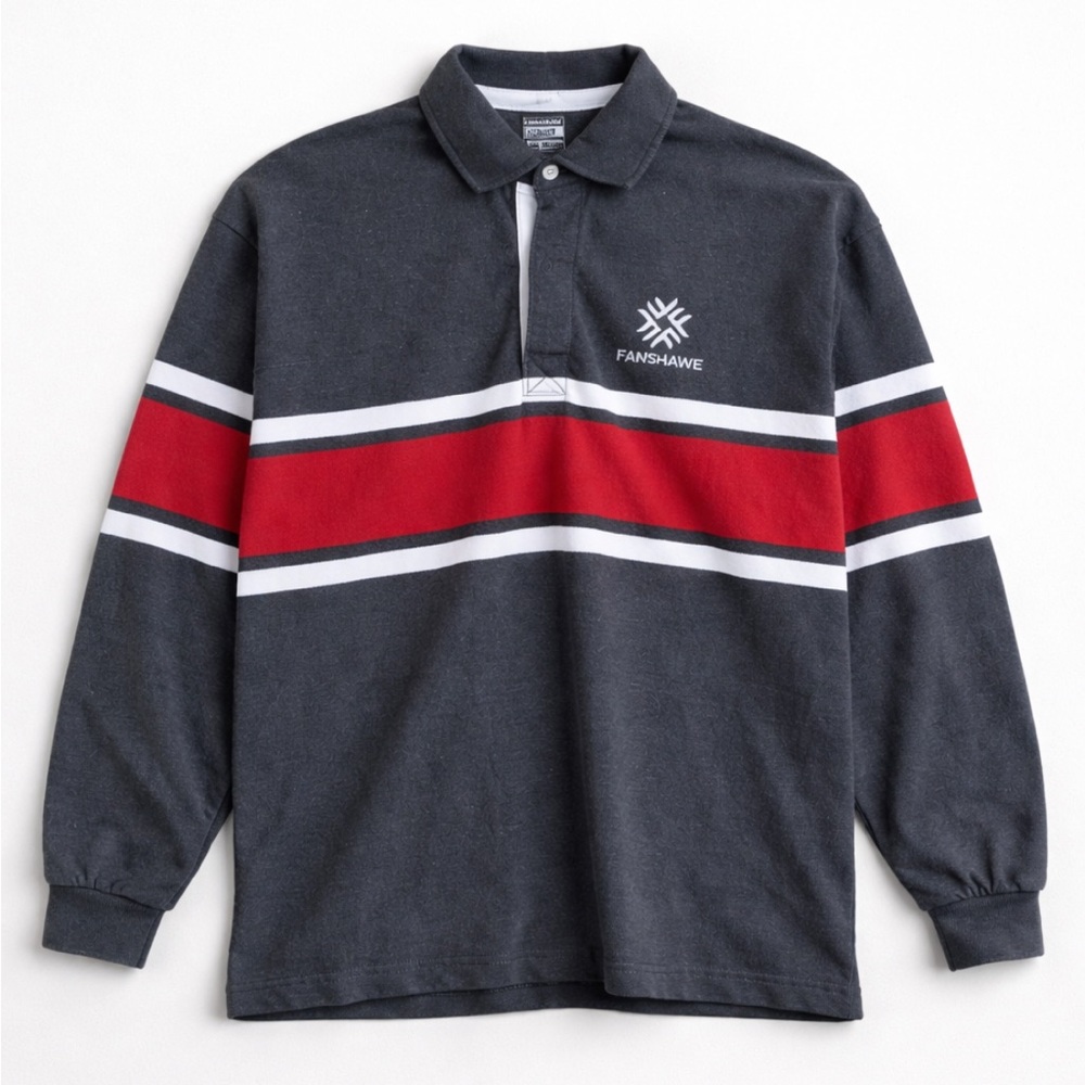 Barbarian Rugby Polo Shirt Men Large Grey Red Stripped Fanshawe Preppy Colligate